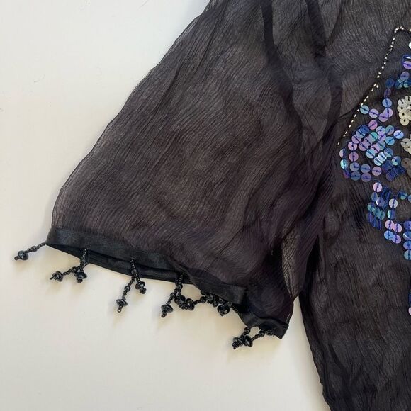Free People Sheer Sequin Beaded Festival Top Black Blue Size S - Picture 6 of 9
